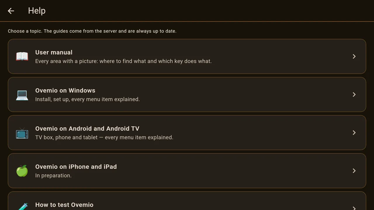 Settings → Help.