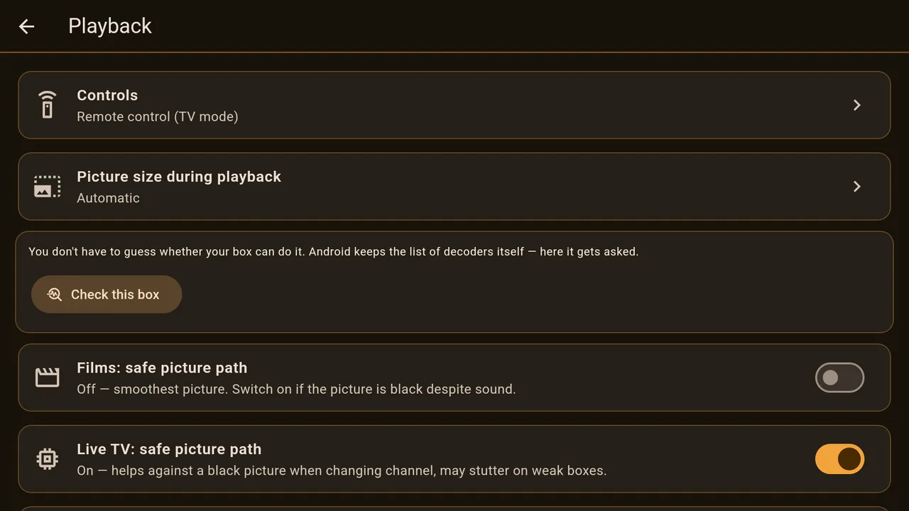 The upper part of the playback settings.